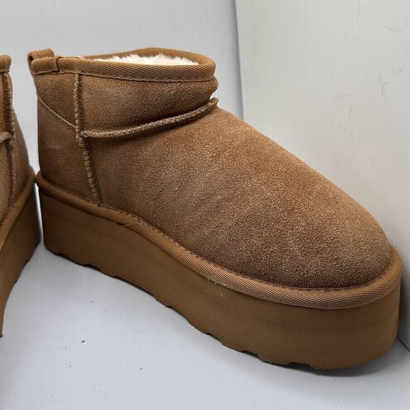 CUSHIONAIRE Women's Genuine Suede pull on platform boot +Memory Foam 8.5 CHESTNU - Picture 6 of 7